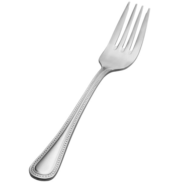 A Bon Chef Bonsteel salad fork with a silver handle on a white background.