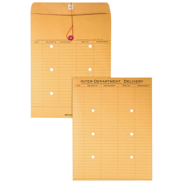 Quality Park 63561 #97 10" x 13" Brown Kraft Interoffice Envelope with String and Button Closure - 100/Case