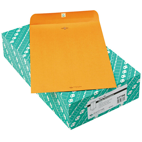 A box with a yellow envelope on top of it.