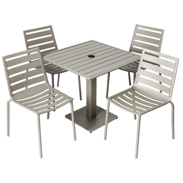 BFM Seating YB-TS32S South Beach 32" Square Titanium Silver Outdoor Table with 4 Chairs