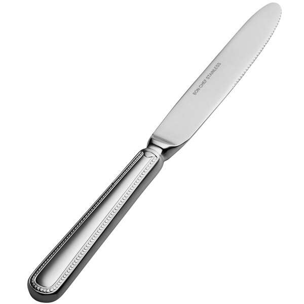 A Bon Chef stainless steel dinner knife with a silver hollow handle.