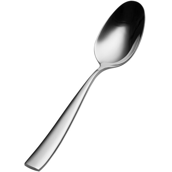 A close-up of a Bonsteel table/serving spoon with a silver handle and a long black spoon.