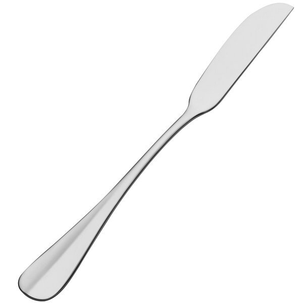 A silver Bon Chef butter spreader with a flat handle on a white background.