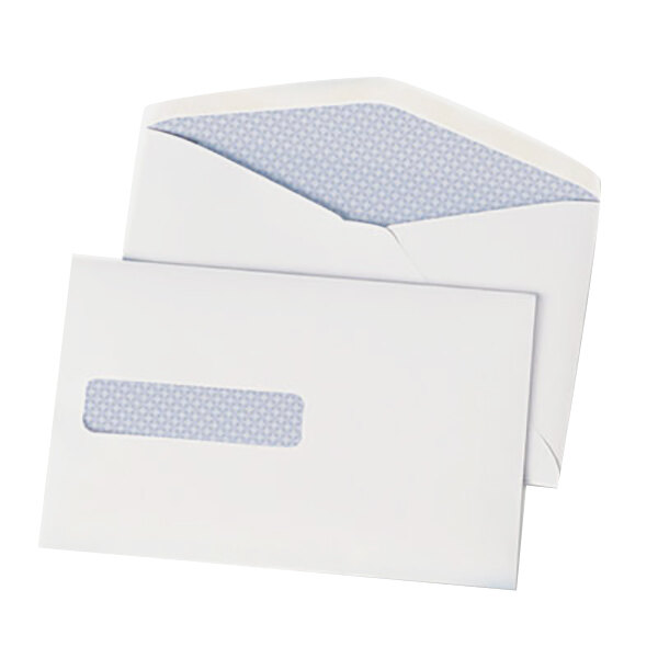 A white Quality Park business envelope with a window.