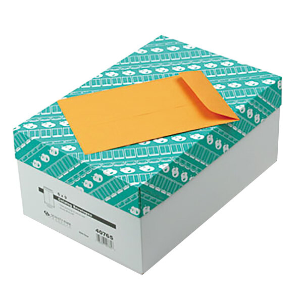 Quality Park 40765 #55 6" x 9" Brown Kraft Gummed Seal File Envelope - 500/Box