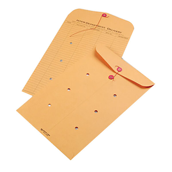 Quality Park 63564 #98 10" x 15" Brown Kraft Interoffice Envelope with String and Button Closure - 100/Case