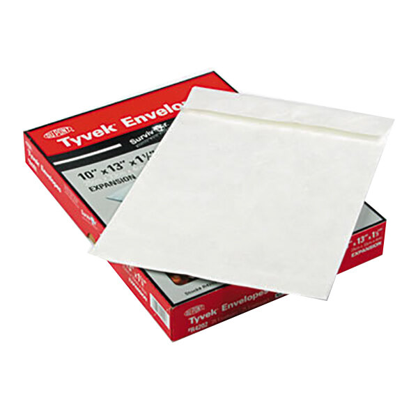 A white box with a white envelope with a red Flap-Stick seal.