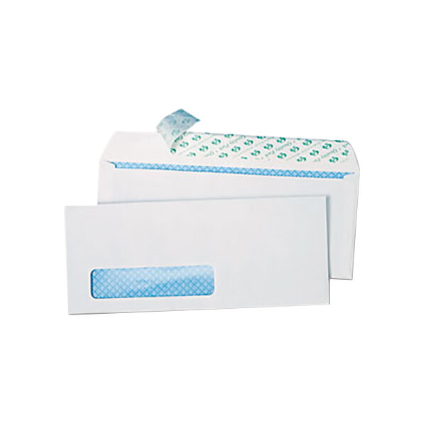 Quality Park 69222 #10 4 1/8" x 9 1/2" White Security Tinted Business Envelope with Window / Redi-Strip Seal - 500/Box