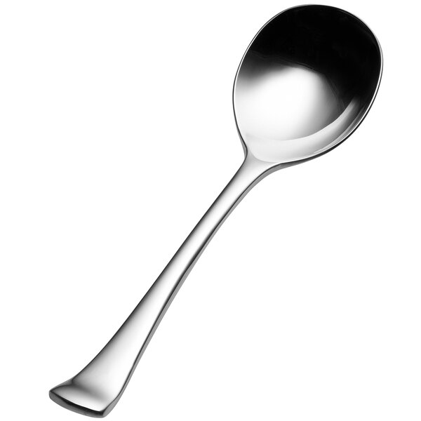 The handle of a Bon Chef Bonsteel bouillon spoon.