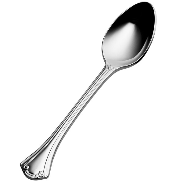 A Bon Chef Breeze stainless steel demitasse spoon with a silver handle and spoon.