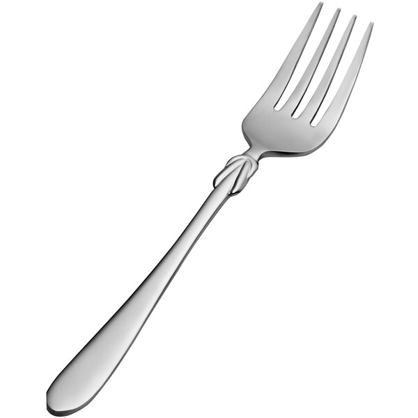 A Bon Chef stainless steel salad/dessert fork with a knot design on the handle.