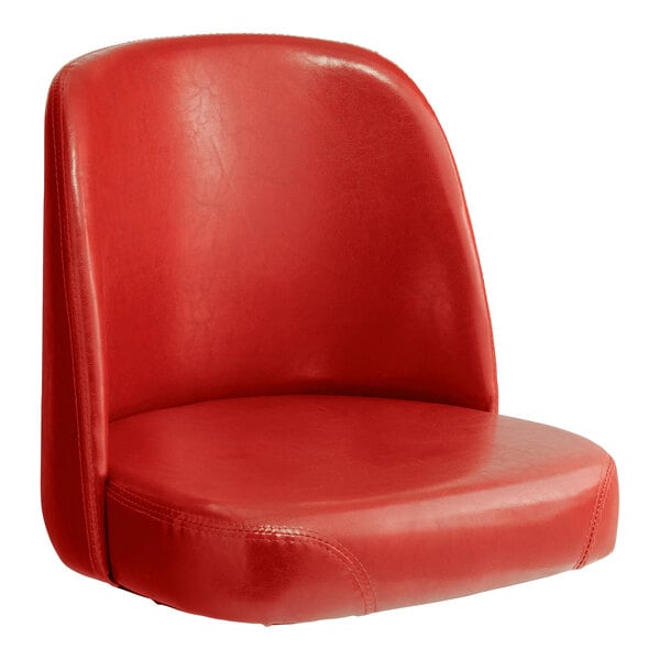 A red vinyl bucket seat on a white background.