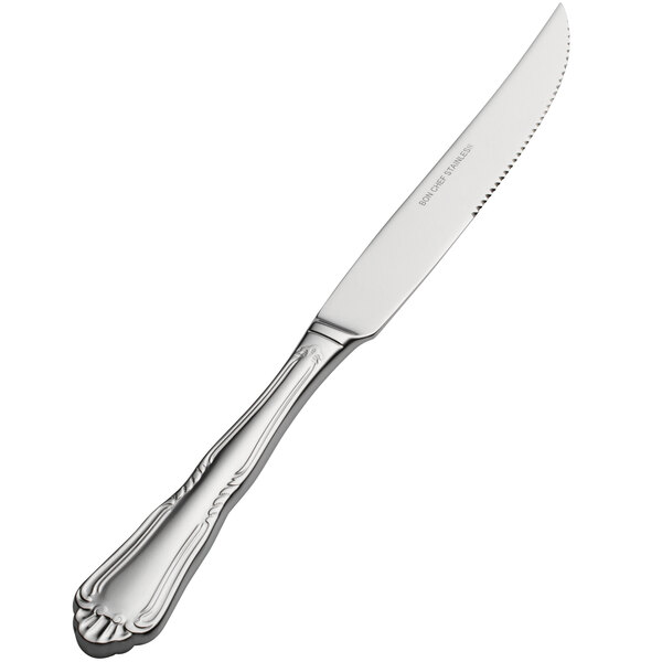 Bon Chef S1515 Sorento 10" 13/0 Stainless Steel Extra Heavy Weight European Solid Handle Steak Knife - 12/Case