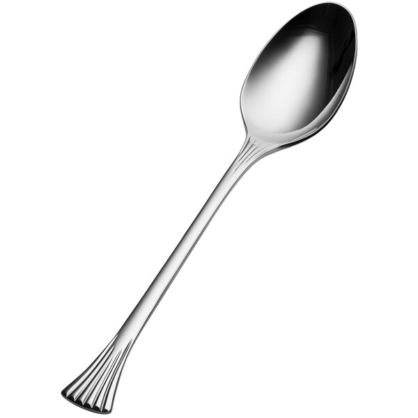 A Bon Chef stainless steel serving spoon with a long silver handle.