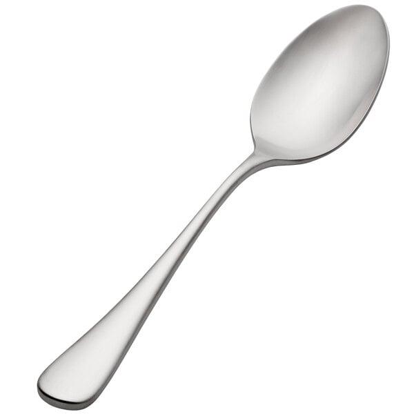 A silver Bon Chef stainless steel spoon on a white background.