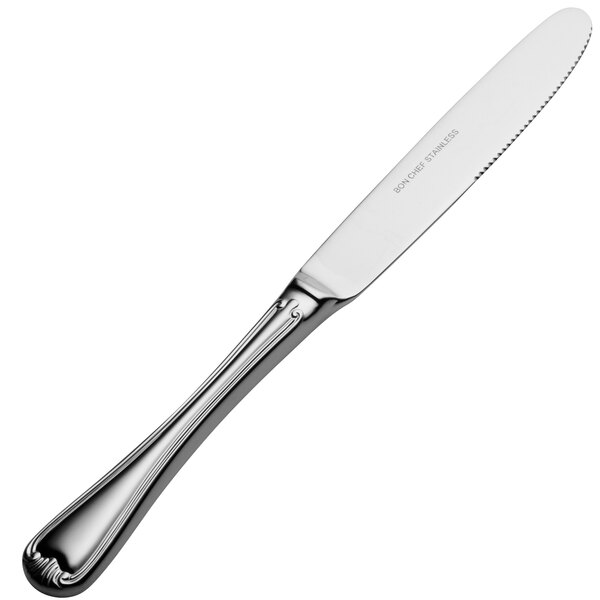 A Bon Chef stainless steel dinner knife with a hollow handle.
