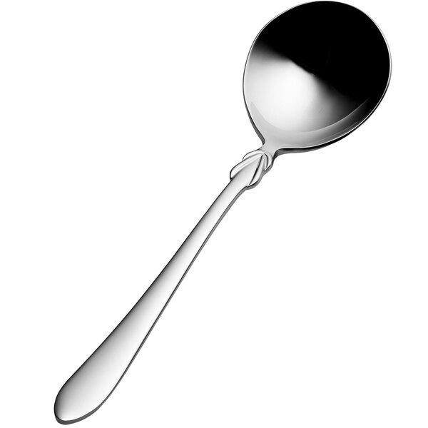 A Bon Chef bouillon spoon with a silver handle.