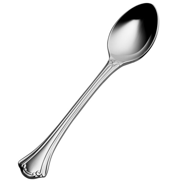 A Bon Chef stainless steel teaspoon with an 18/10 stainless steel handle and spoon.