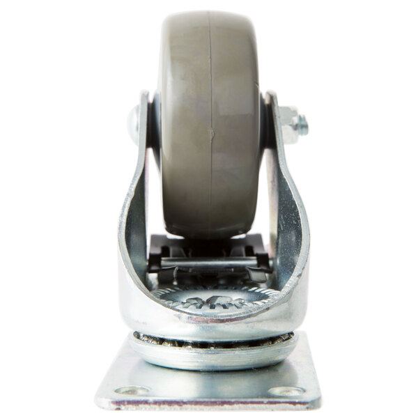 A Baker's Mark swivel caster wheel with a gray wheel and metal base.