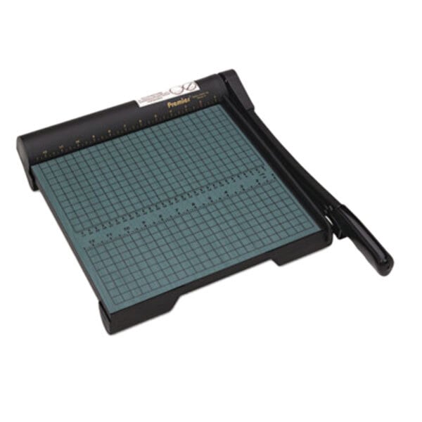 A Premier GreenBoard paper cutter with wood base.