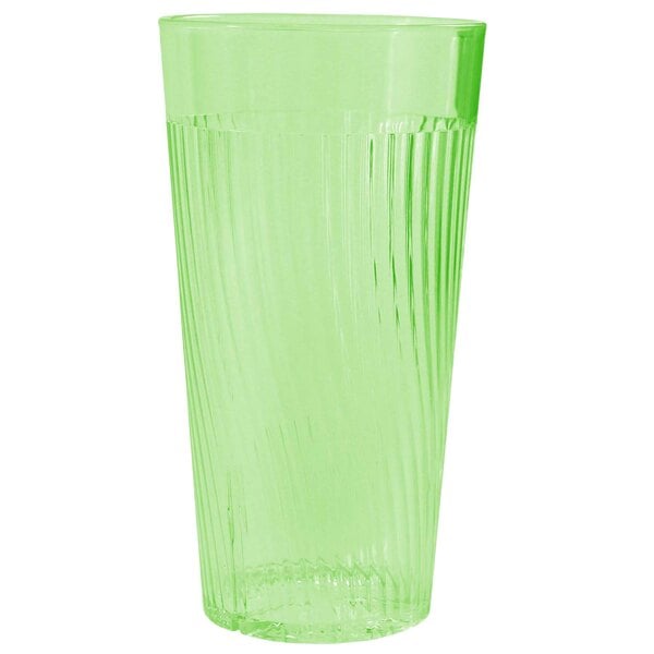 A lime green Thunder Group Belize plastic tumbler with a wavy design.