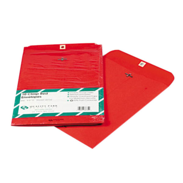 Quality Park 38734 #90 9" x 12" Red Clasp / Gummed Seal File Envelope - 10/Pack