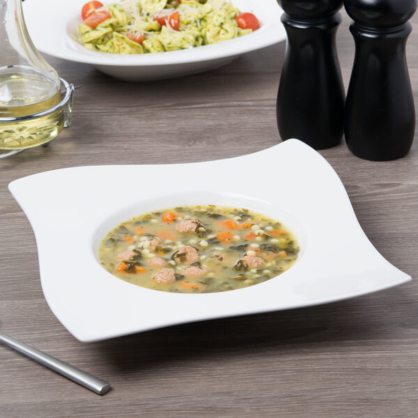 A bowl of soup in a Villeroy & Boch NewWave porcelain deep plate.