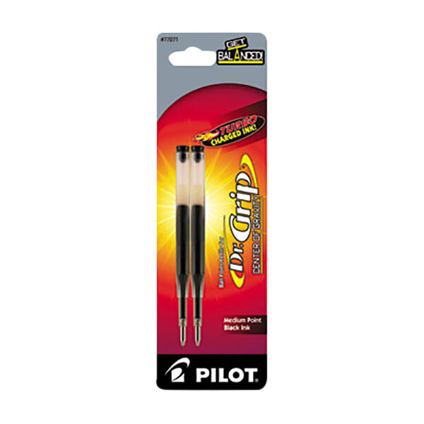 A package of two Pilot Dr. Grip Center Of Gravity black ink pen refills.