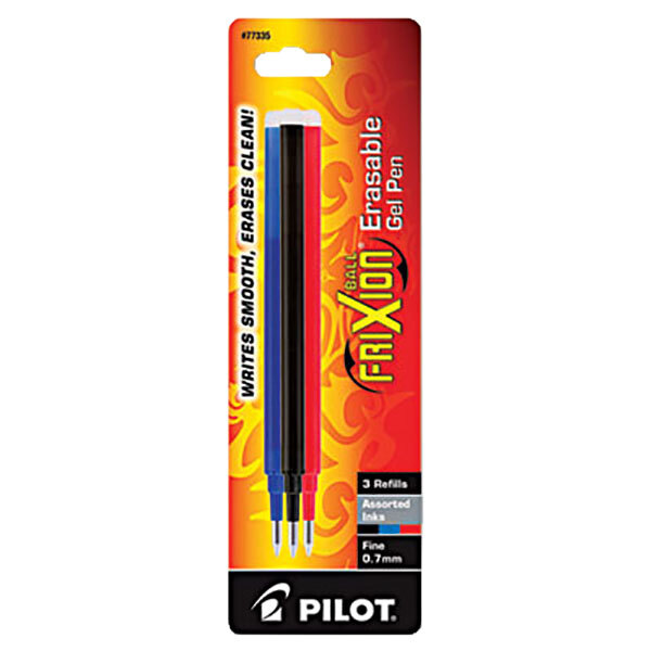 Pilot 77335 FriXion Assorted Ink Fine Point Erasable Retractable Roller Ball Gel Pen Refill - 3/Pack
