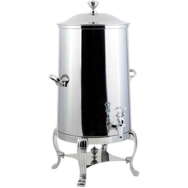 A Bon Chef stainless steel coffee chafer urn with a chrome lid.