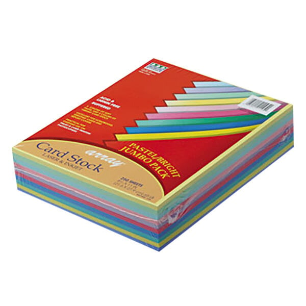 A box of Pacon Assorted Pastel and Bright Color Card Stock.
