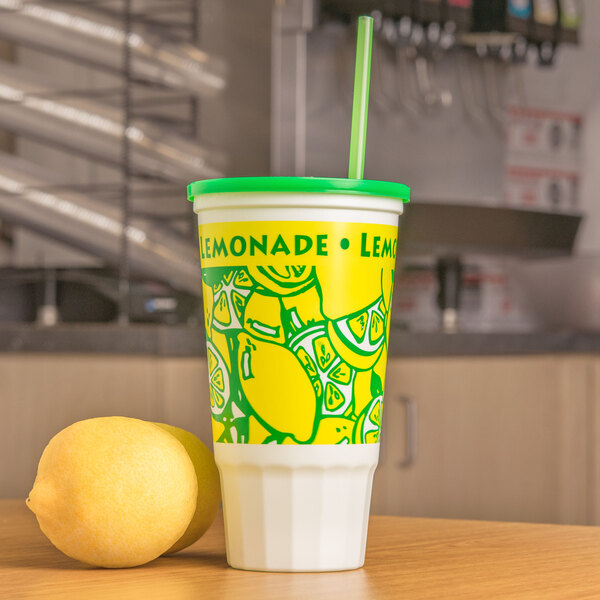 32 oz. Lemonade Economy Car Cup with Green Lid 540/Case