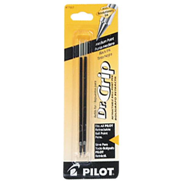 A yellow package of two Pilot black pen refills.