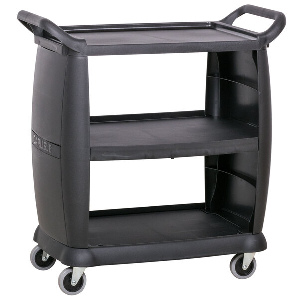Carlisle CC203603 3 Shelf Black Utility / Bus Cart 300 lb. Capacity