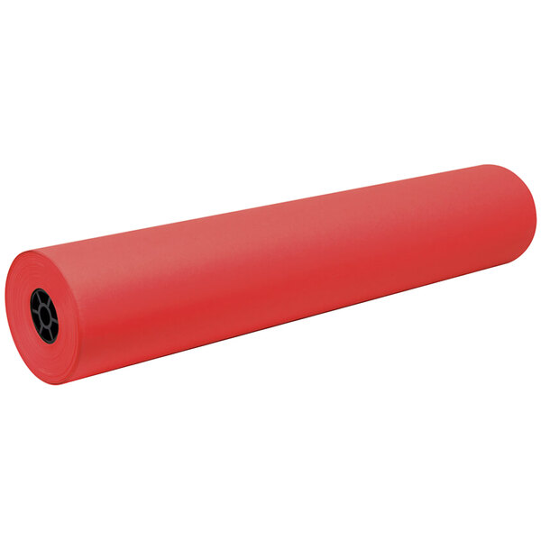 A red roll of Pacon cherry red flame retardant art paper.