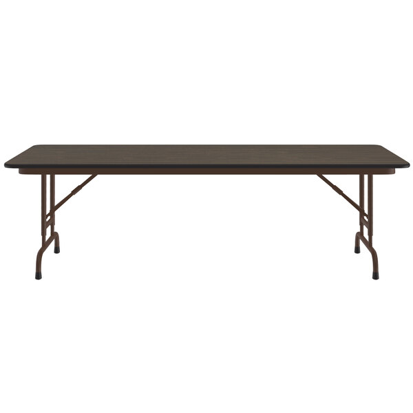 Correll Folding Table, 30" x 60" Melamine Top, Adjustable Height, Walnut