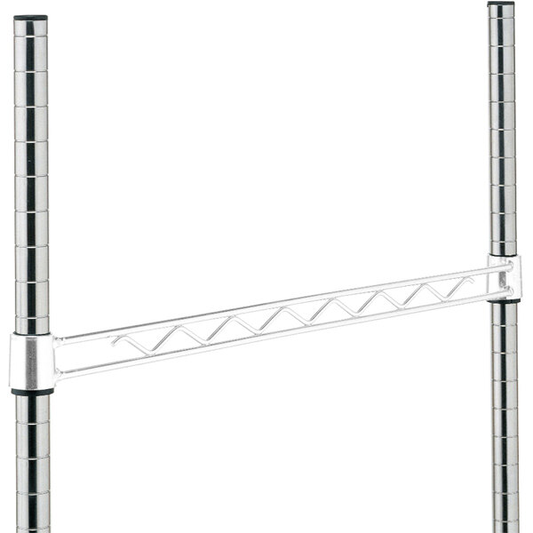A white metal hanger rail with metal rods.