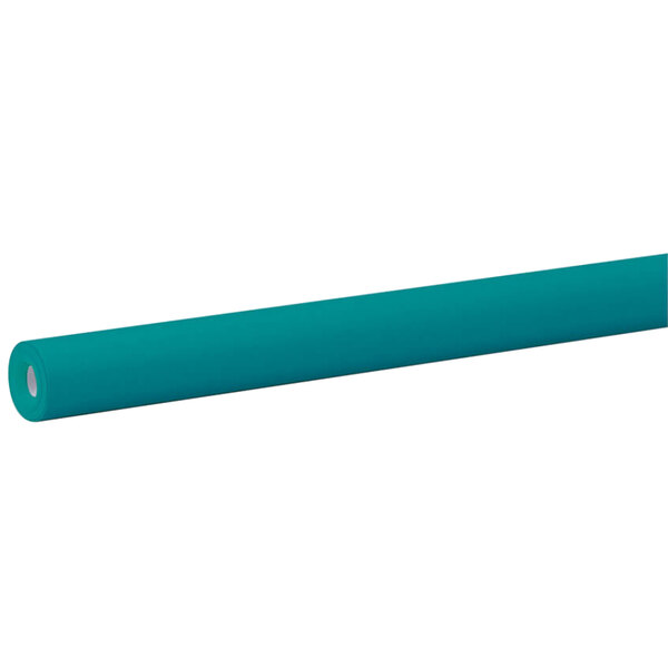 A roll of teal paper on a white background.