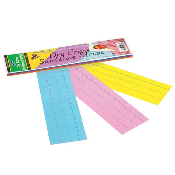 A pack of Pacon dry erase sentence strips in assorted colors.