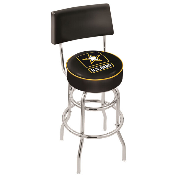 A black Holland Bar Stool with United States Army logo on the seat and back.