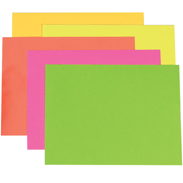 A group of Pacon neon colored poster boards in rectangles of green, pink, and yellow.