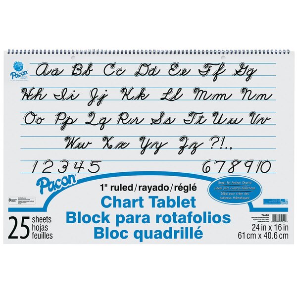 Pacon 74620 24" x 16" White Ruled Chart Tablet with Cursive Cover
