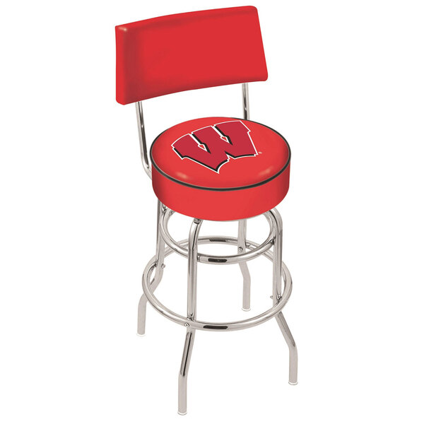 Holland Bar Stool L7C430Wisc-W University of Wisconsin Double Ring Swivel Stool with Padded Back and Seat