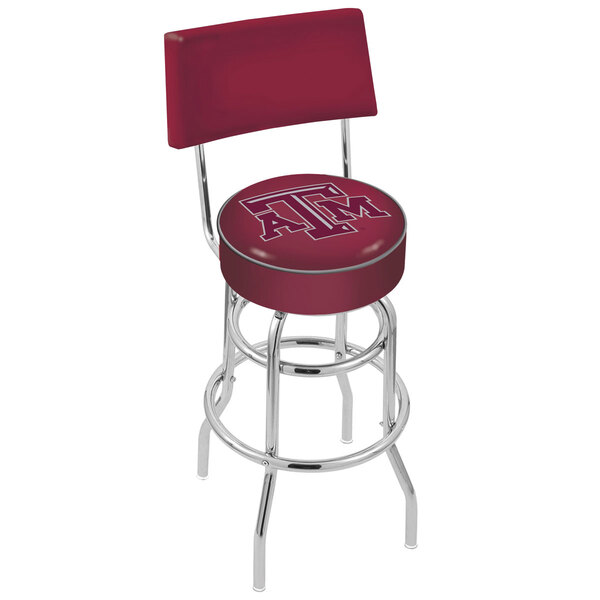 A red Holland Bar Stool with Texas A&M logo on the back and seat.
