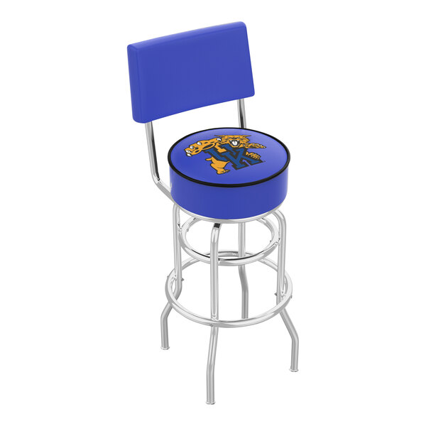 A blue Holland Bar Stool with the University of Kentucky logo and a cushion on the seat.