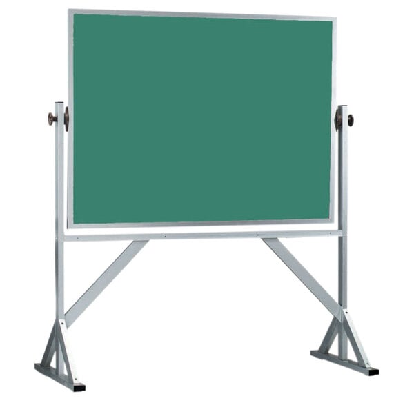 A green rectangular chalkboard on a stand.