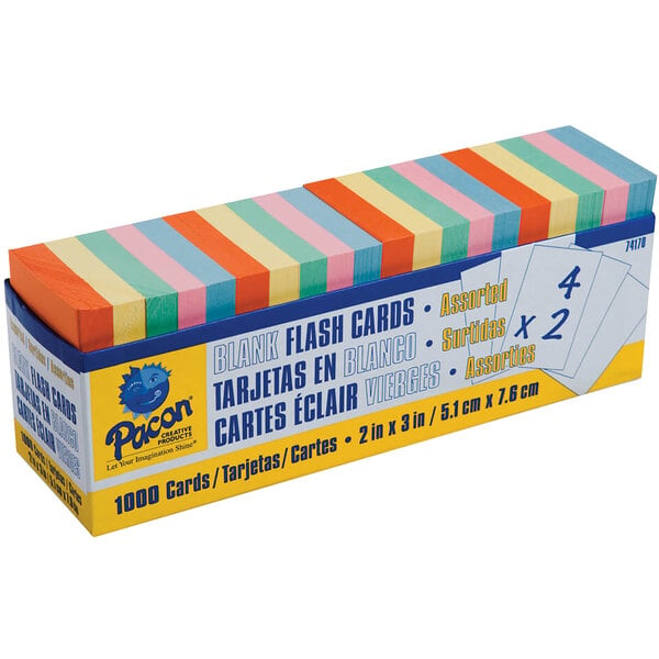 A Pacon dispenser box of 1000 flash cards in assorted colors.