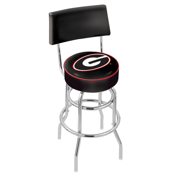 Holland Bar Stool L7C430GA-G University of Georgia Double Ring Swivel Stool with Padded Back and Seat