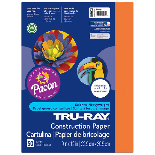 Pacon 103002 Tru-Ray 9" x 12" Orange Pack of 76# Construction Paper - 50 Sheets