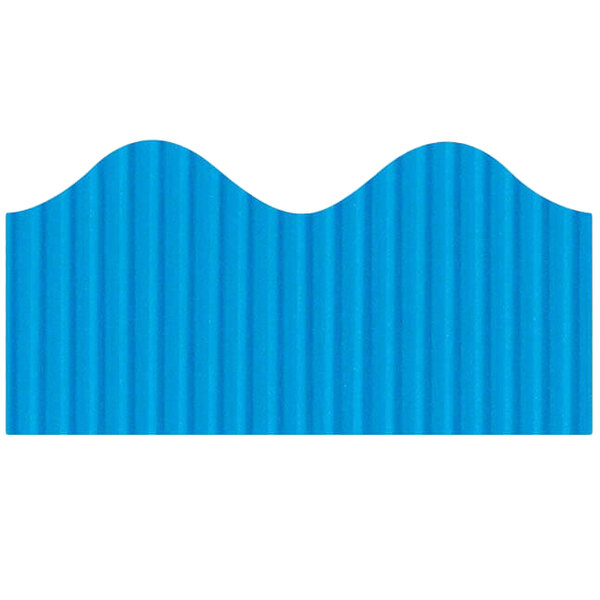 A blue wave-shaped border with a white background.